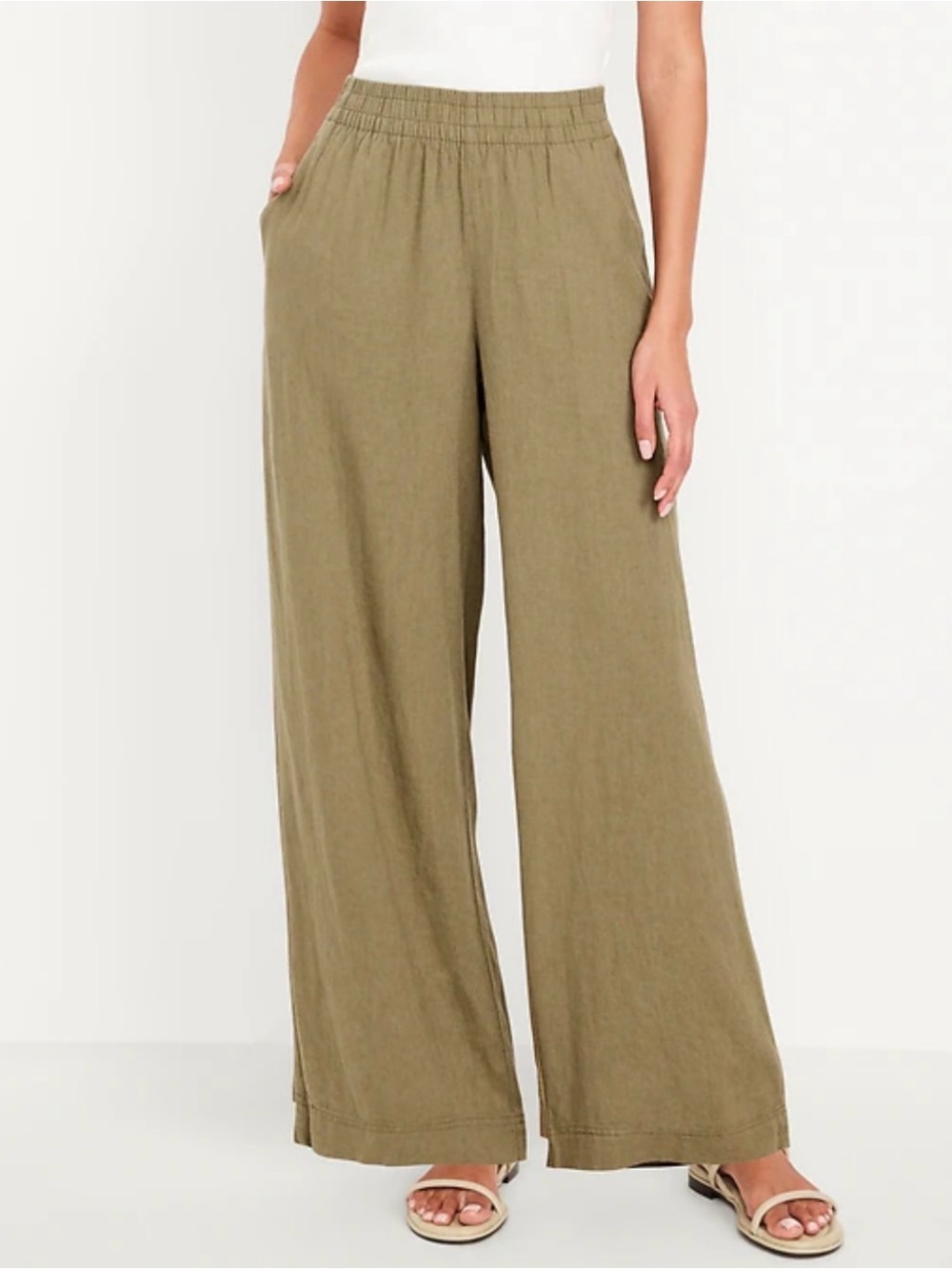 Old Navy EUC Size L High-Waisted Linen-Blend Wide-Leg Pants